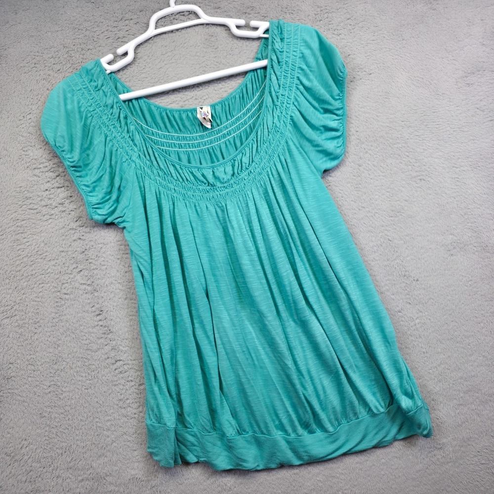 Y2K Yummy Top Womens Plus Size 3X Green‎ Draped Asymmetric Smocked Pastel USA